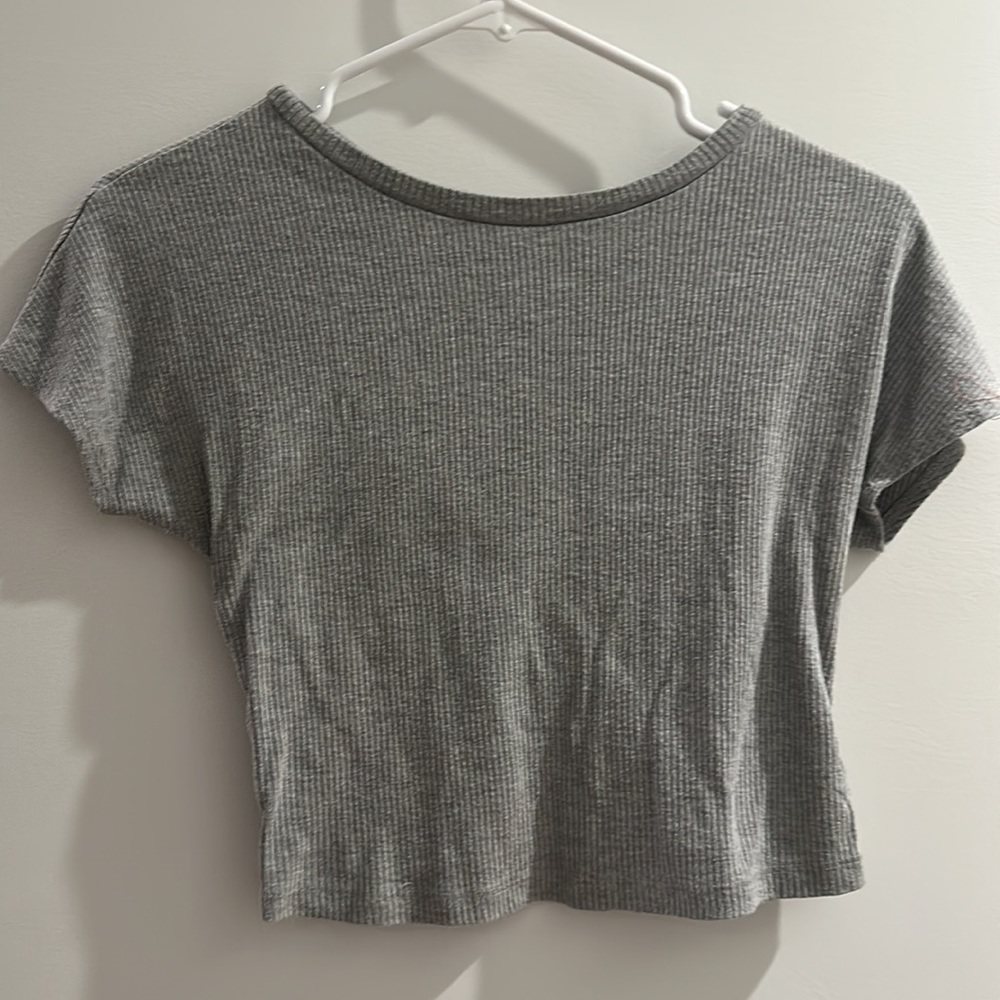 Hasstag In Trend Grey Short Sleeve Ribbed Top - Picture 2 of 4